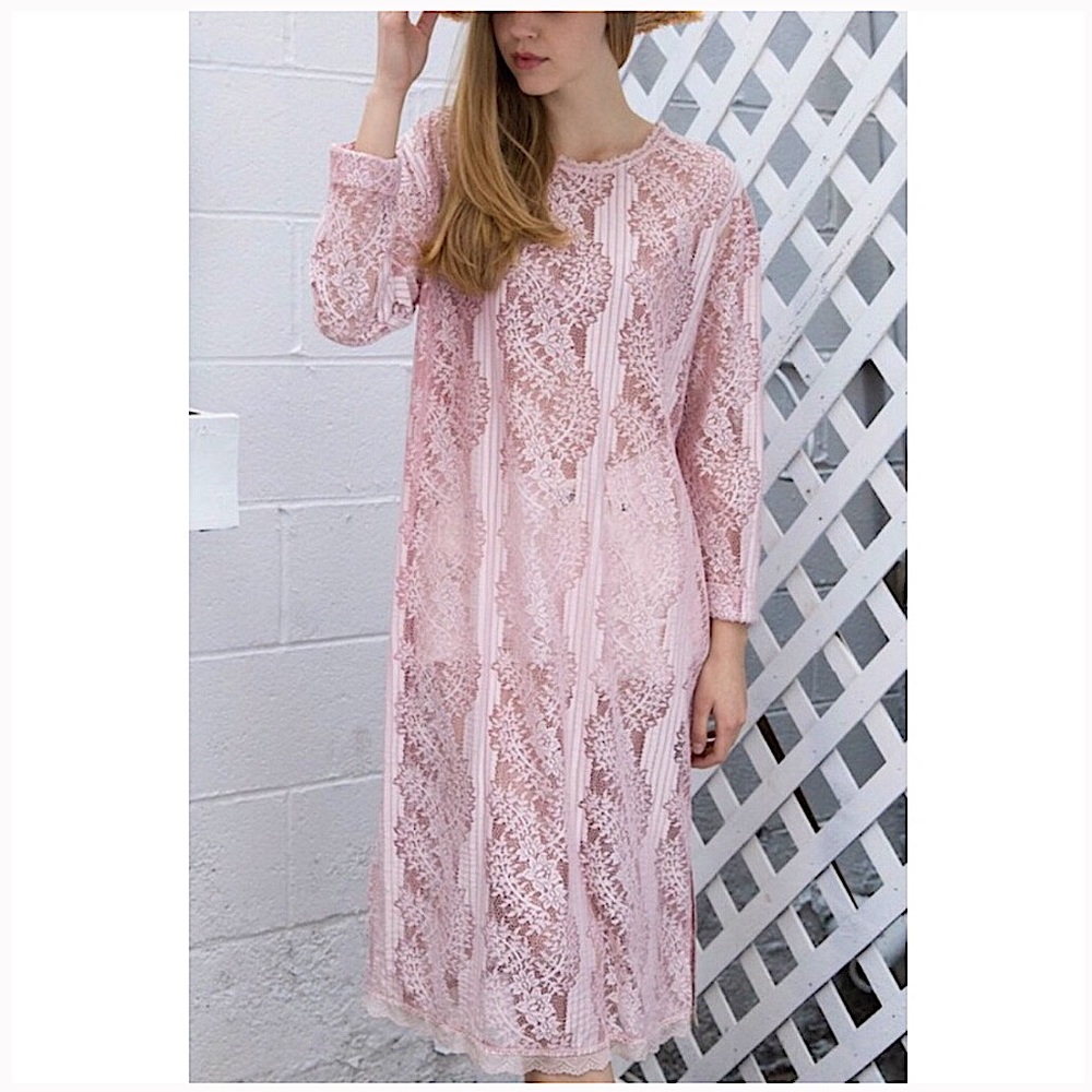 POL Pink Lace 3/4 Sleeve Shift Dress